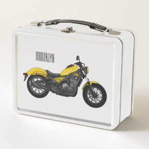 Cruiser motorcycle cartoon illustration  metal lunch box