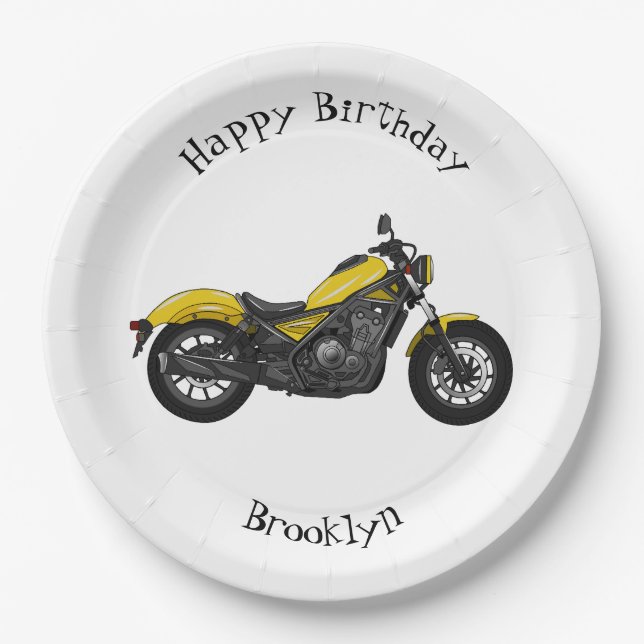 Cruiser motorcycle cartoon illustration paper plate (Front)
