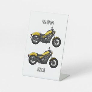 Cruiser motorcycle cartoon illustration pedestal sign
