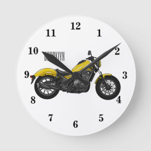 Cruiser motorcycle cartoon illustration round clock