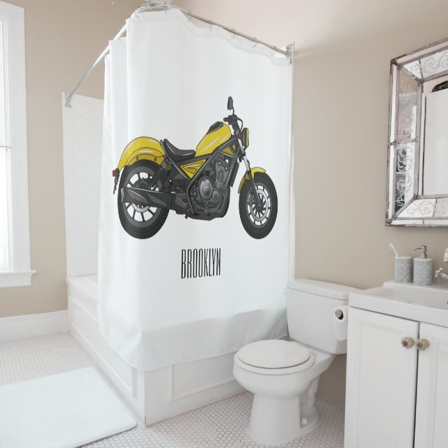 Cruiser motorcycle cartoon illustration  shower curtain (In Situ)
