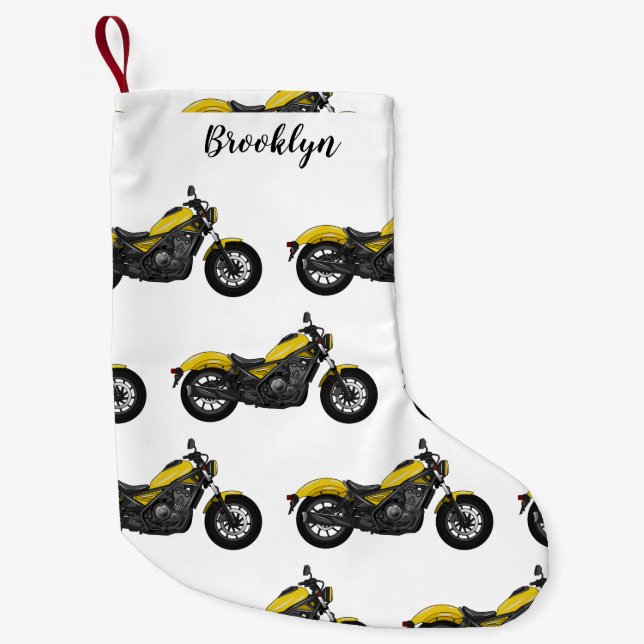 Cruiser motorcycle cartoon illustration small christmas stocking (Front)