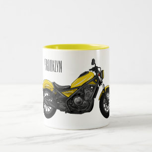 Cruiser motorcycle cartoon illustration Two-Tone coffee mug