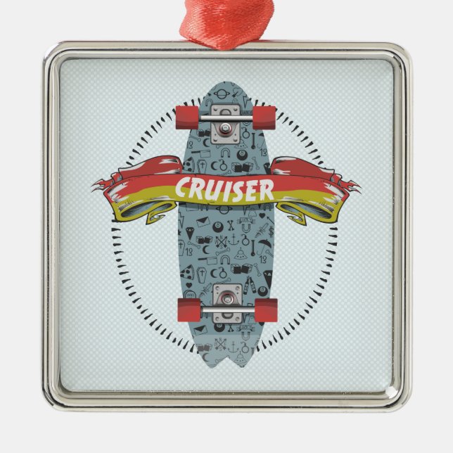 Cruiser Skateboard stick poke tattoo design Metal Tree Decoration (Front)