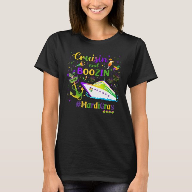 Cruisin and Boozin Mardi Gras Cruise Matching Grou T-Shirt (Front)