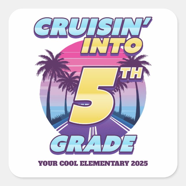 Cruisin’ Back to School 5th Grade Square Sticker (Front)