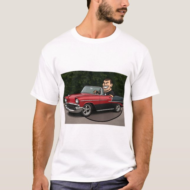 Cruisin’ Classic: Cartoon Driver in a 55 Chevy T-Shirt (Front)