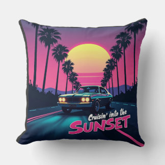 Cruisin' into the Sunset - 80s Retro Drive  Cushion