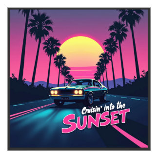 Cruisin' into the Sunset - 80s Retro Drive  Photo Print