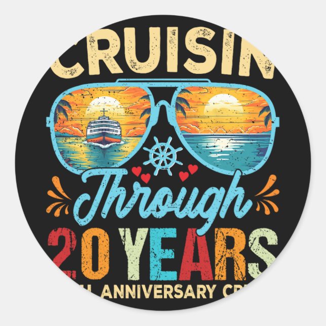 Cruisin Through 20 Years 20th Wedding Anniversary  Classic Round Sticker (Front)