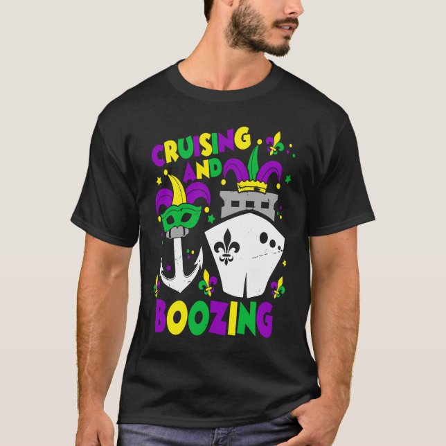 Cruising And Boozing Mardi Gras Cruise Matching Fa T-Shirt (Front)