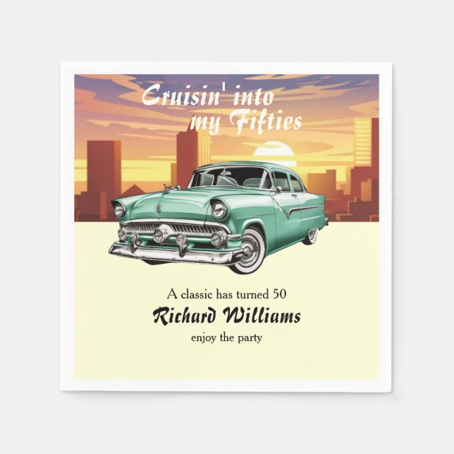 Cruising Classic Retro Car City 50th Birthday Napkin (Front)