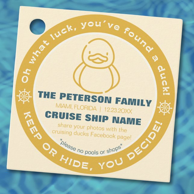 Cruising Duck Keep or Hide Game Tag ("Oh what luck you found a duck" cruising duck tag custom personalized duck cruise game label tag)
