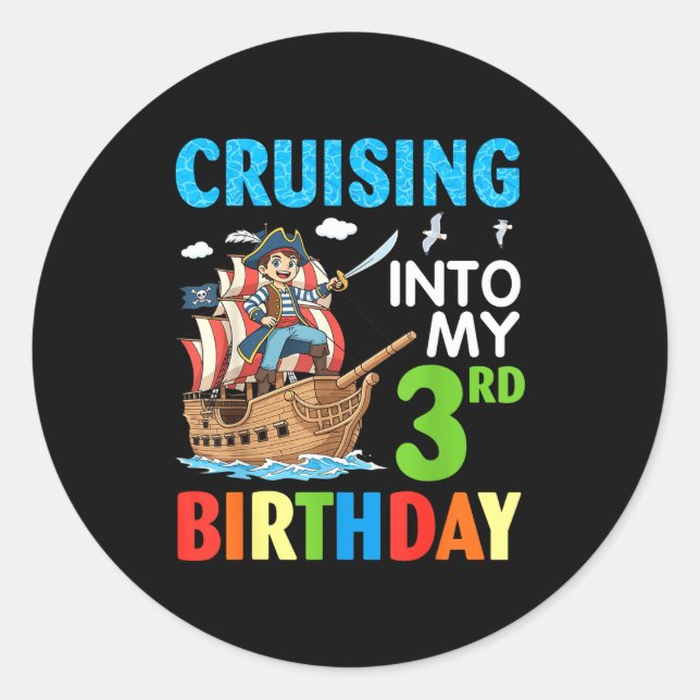 Cruising Into My 3rd Birthday Rate Little Boy 3 Ye Classic Round Sticker (Front)