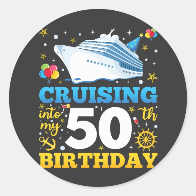 Cruising Into My 50 Birthday Party Classic Round Sticker (Front)