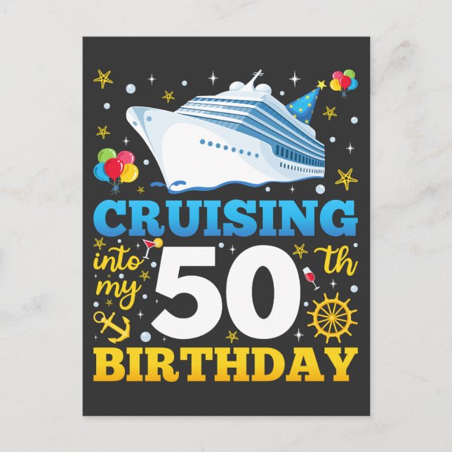 Cruising Into My 50 Birthday Party Postcard (Front)