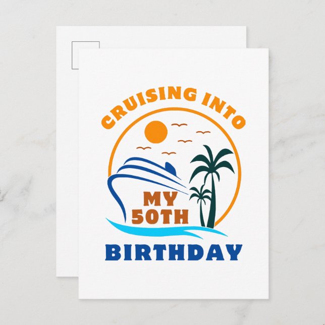 Cruising Into My 50th Birthday Boat Invitation Postcard (Front/Back)