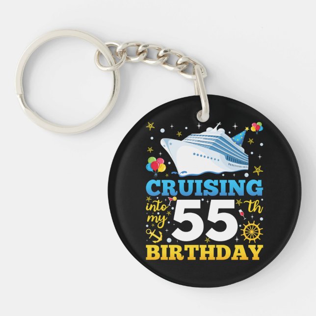 Cruising Into My 55 Birthday Party Acrylic Key Ring (Front)