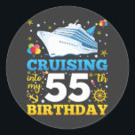 Cruising Into My 55 Birthday Party Classic Round Sticker<br><div class="desc">Cruising Into My 55 Year Old Birthday Party 55th B-Day Funny design Gift Classic Round Sticker Classic Collection.</div>