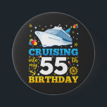 Cruising Into My 55 Birthday Party Round 7.5 Cm Round Badge<br><div class="desc">Cruising Into My 55 Year Old Birthday Party 55th B-Day Funny design Gift Round Button Classic Collection.</div>