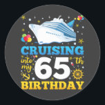 Cruising Into My 65 Birthday Party Classic Round Sticker<br><div class="desc">Cruising Into My 65 Year Old Birthday Party 65th B-Day Funny design Gift Classic Round Sticker Classic Collection.</div>