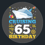 Cruising Into My 65 Birthday Party Classic Round Sticker<br><div class="desc">Cruising Into My 65 Year Old Birthday Party 65th B-Day Funny design Gift Classic Round Sticker Classic Collection.</div>