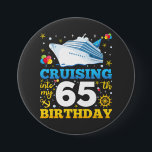 Cruising Into My 65 Birthday Party Round 7.5 Cm Round Badge<br><div class="desc">Cruising Into My 65 Year Old Birthday Party 65th B-Day Funny design Gift Round Button Classic Collection.</div>
