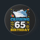 Cruising Into My 65 Birthday Party Round 7.5 Cm Round Badge<br><div class="desc">Cruising Into My 65 Year Old Birthday Party 65th B-Day Funny design Gift Round Button Classic Collection.</div>