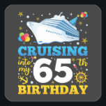 Cruising Into My 65 Birthday Party Square Sticker<br><div class="desc">Cruising Into My 65 Year Old Birthday Party 65th B-Day Funny design Gift Square Sticker Classic Collection.</div>
