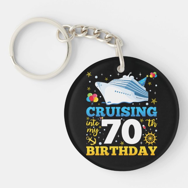 Cruising Into My 70 Birthday Party Acrylic Key Ring (Front)