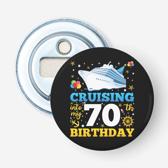 Cruising Into My 70 Birthday Party Bottle Opener (Front)