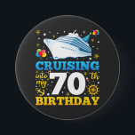 Cruising Into My 70 Birthday Party Round 7.5 Cm Round Badge<br><div class="desc">Cruising Into My 70 Year Old Birthday Party 70th B-Day Funny design Gift Round Button Classic Collection.</div>