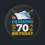 Cruising Into My 70 Birthday Party Round 7.5 Cm Round Badge<br><div class="desc">Cruising Into My 70 Year Old Birthday Party 70th B-Day Funny design Gift Round Button Classic Collection.</div>