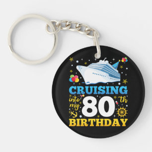 Cruising Into My 80 Birthday Party Circle Acrylic Key Ring