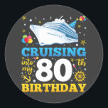 Cruising Into My 80 Birthday Party Classic Round Sticker<br><div class="desc">Cruising Into My 80 Year Old Birthday Party 80th B-Day Funny design Gift Classic Round Sticker Classic Collection.</div>