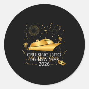 Cruising Into New Year 2026 Vacation Outfit  Classic Round Sticker
