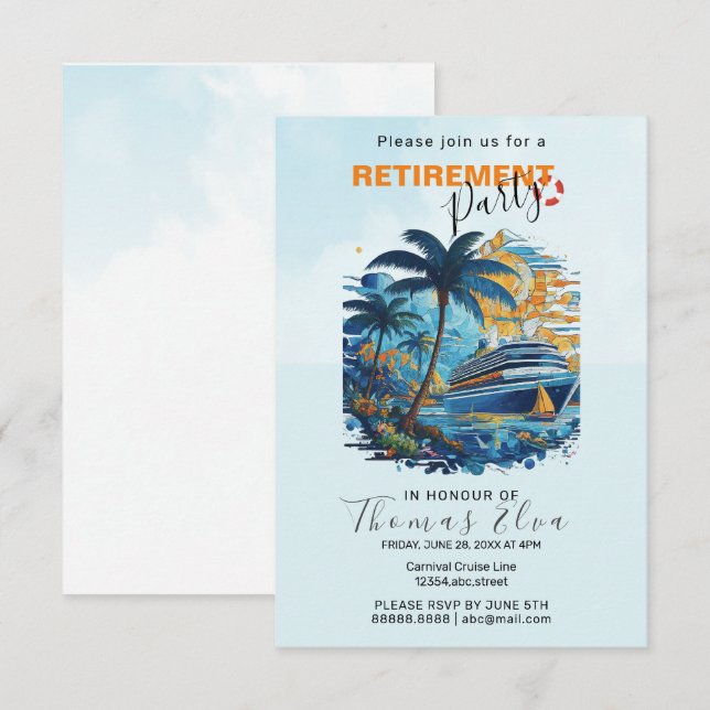 Cruising into Retirement Party, Cruise Party  Invitation (Front/Back)