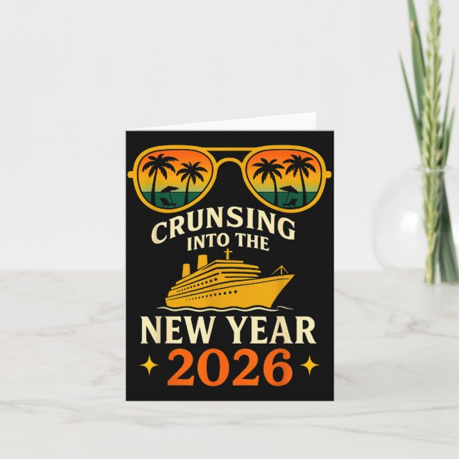 Cruising Into The New Year 2026 Retro Sunset Cruis Card (Front)