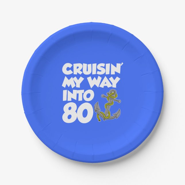 Cruising My Way Into 80 Anchor 70th Party Plates (Front)