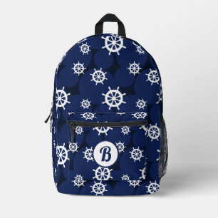 Cruising Ship's Wheel Nautical Monogram Printed Backpack