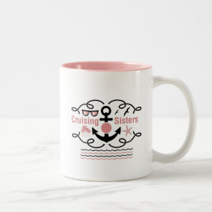 Cruising Sisters Funny Holiday Cruise Ship Gifts Two-Tone Coffee Mug