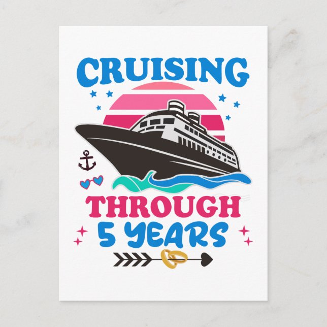 Cruising Through 5 Years Wedding Postcard (Front)