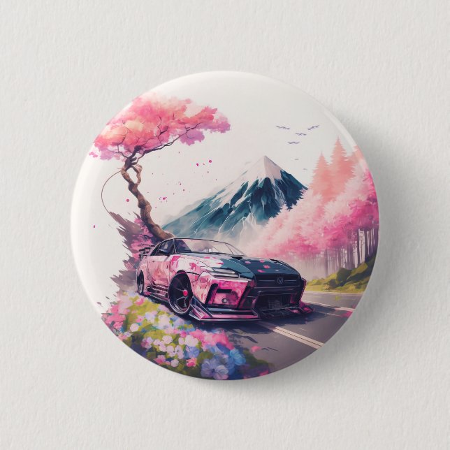 Cruising Through Cherry Blossom Landscape 6 Cm Round Badge (Front)