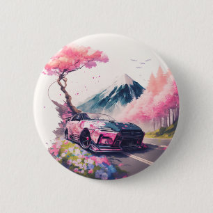 Cruising Through Cherry Blossom Landscape 6 Cm Round Badge