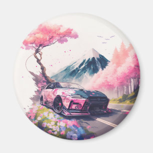 Cruising Through Cherry Blossom Landscape Magnet