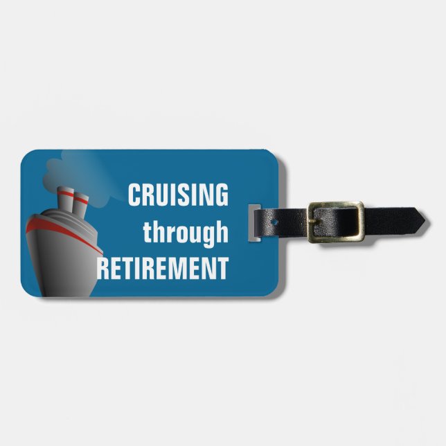 Cruising Through Retirement Rich Aqua Personalised Luggage Tag (Front Horizontal)