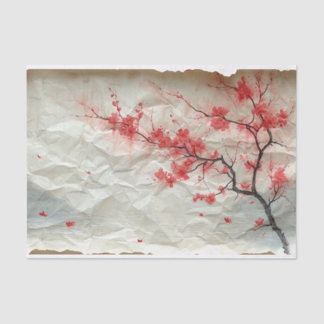 Crumped Page with Cherry Blossom Branch Tissue Paper (Front)