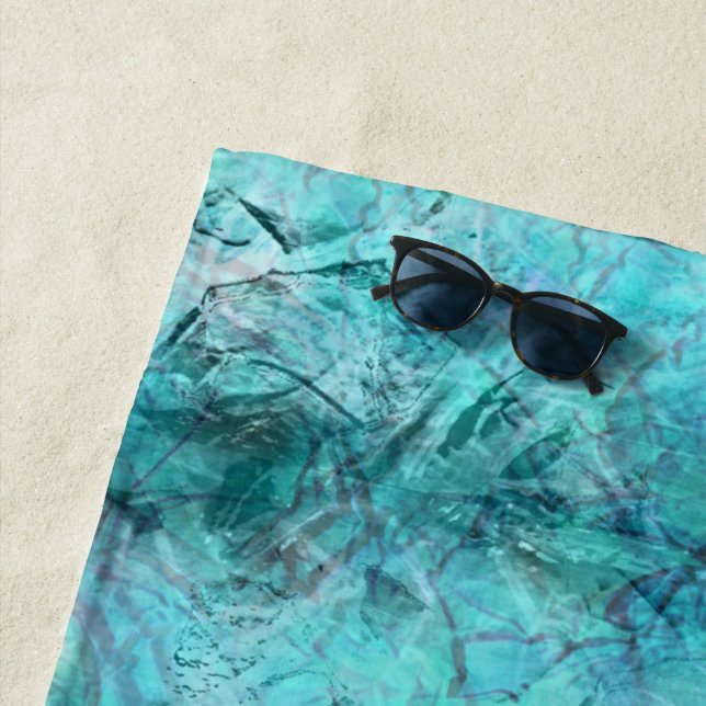 Crumpled blue neon paper beach towel (In Situ)