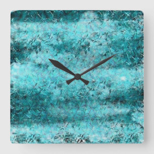 Crumpled blue neon paper square wall clock