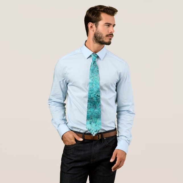 Crumpled blue neon paper tie (In Situ)
